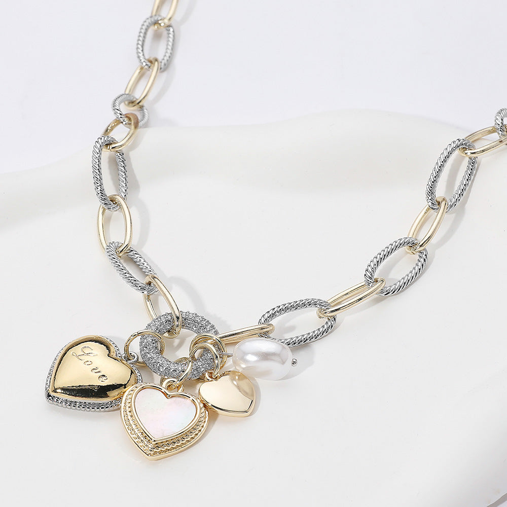 Two-Tone LOVE Engraved Mother of Pearl Heart Necklace