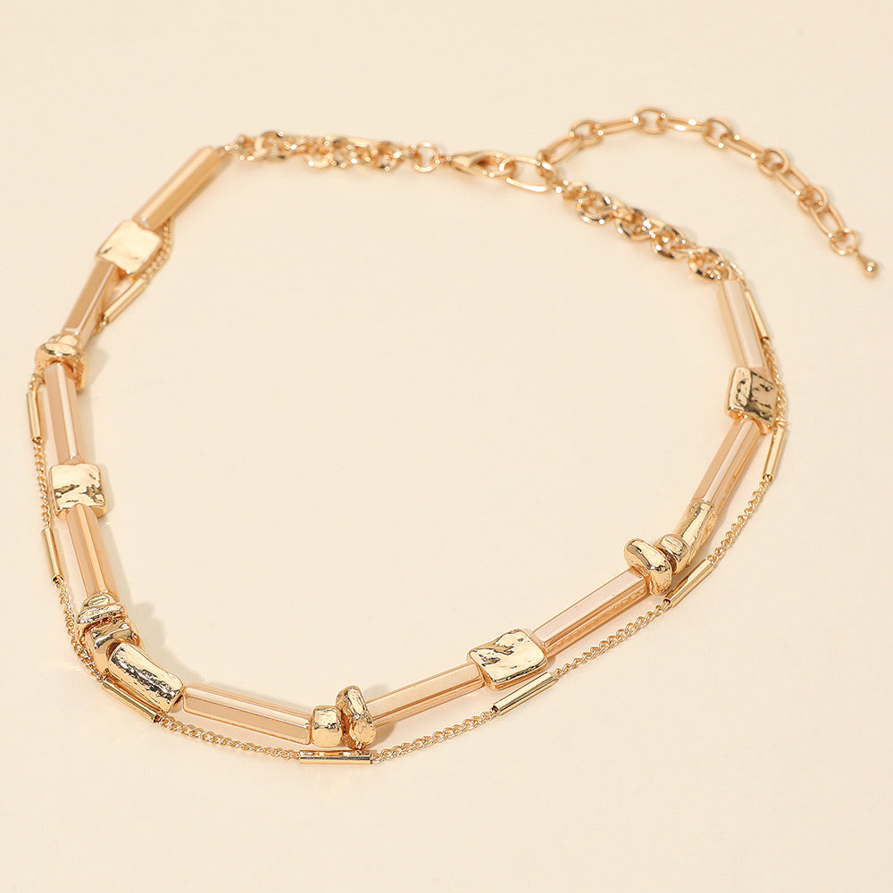 Bar Metal Charm Beaded Layered Necklace