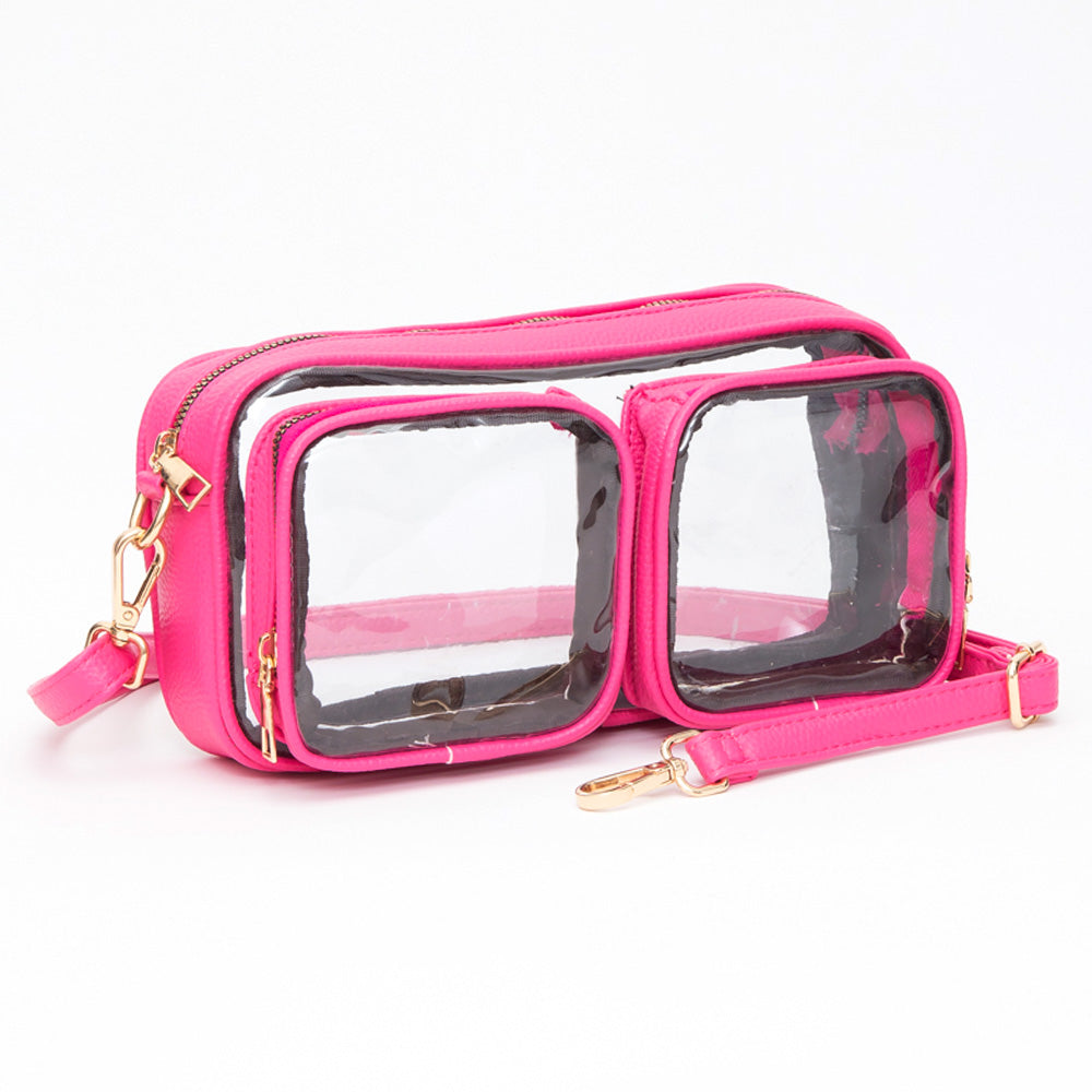 Dual Front Pocket Faux Leather Transparent Crossbody Bag