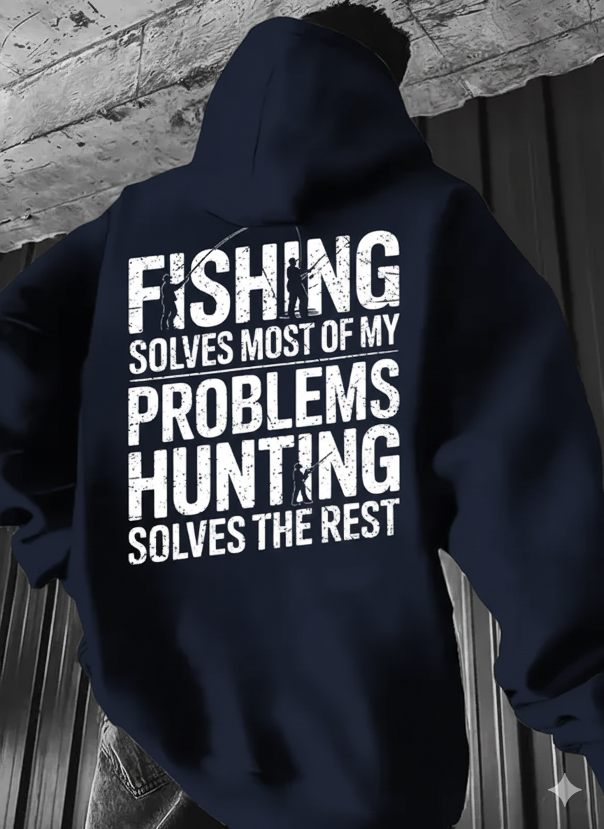 Fishing and hunting back-print hoodie, alternate view