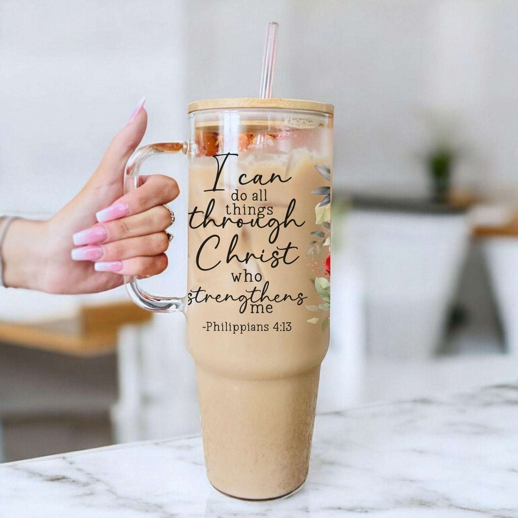 Floral Bible Verse Tumbler with Lid & Straw