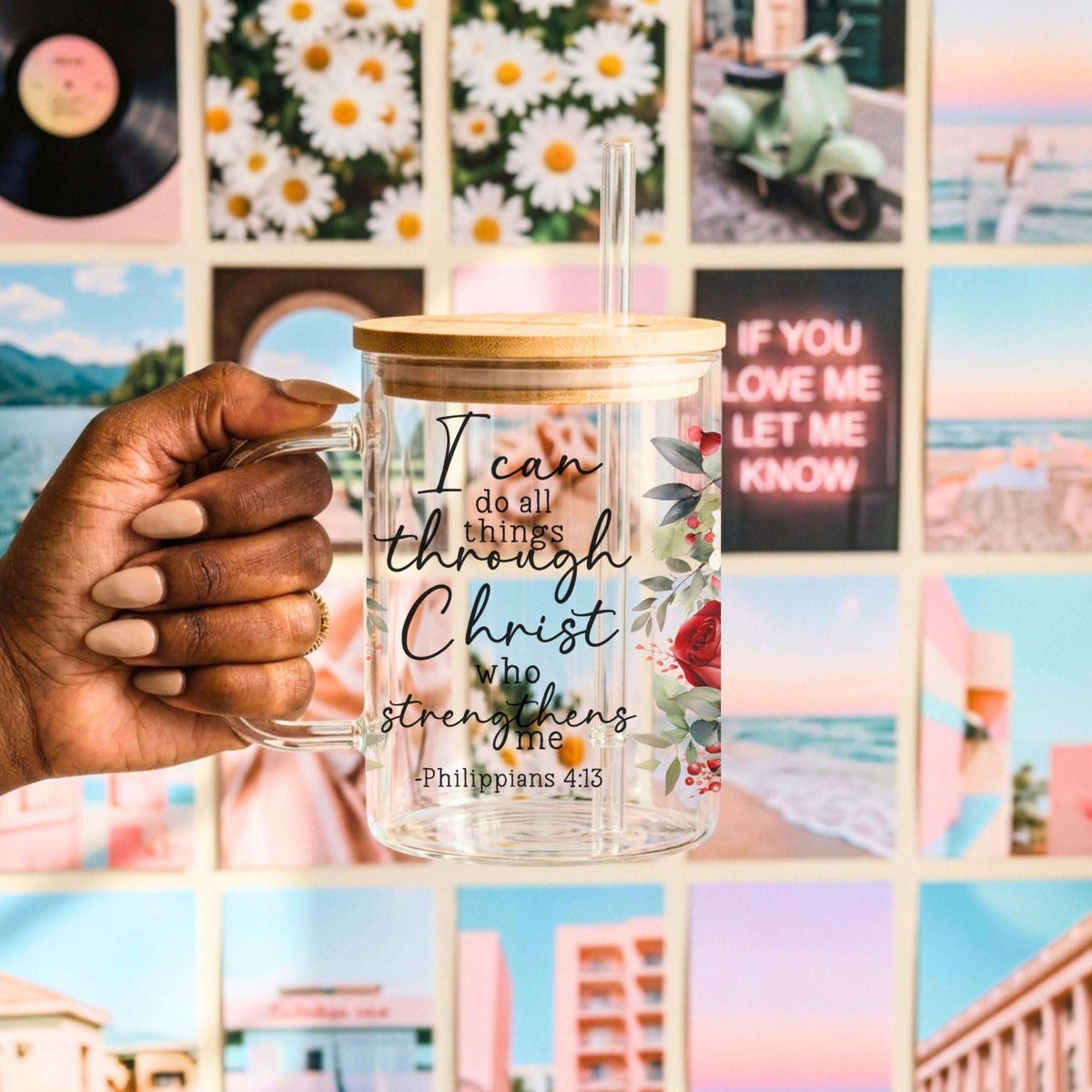 Floral Bible Verse Tumbler with Lid & Straw