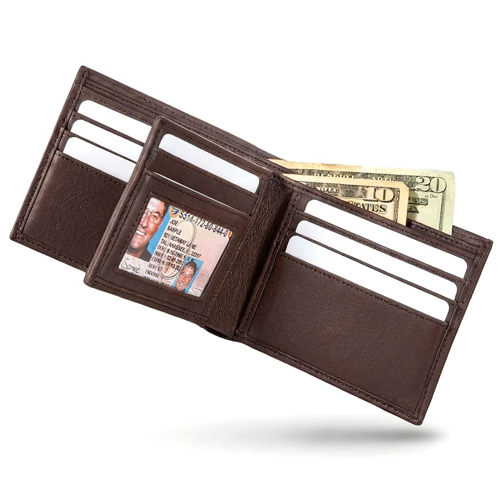 Men's RFID Leather Bifold Wallet - 10 Slots