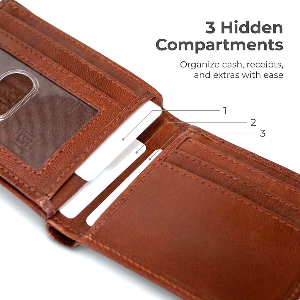 Men's RFID Leather Bifold Wallet - 10 Slots