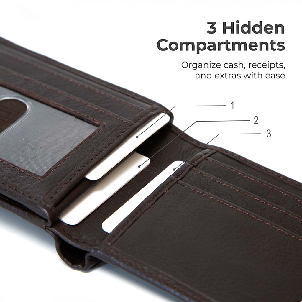 Men's RFID Leather Bifold Wallet - 10 Slots