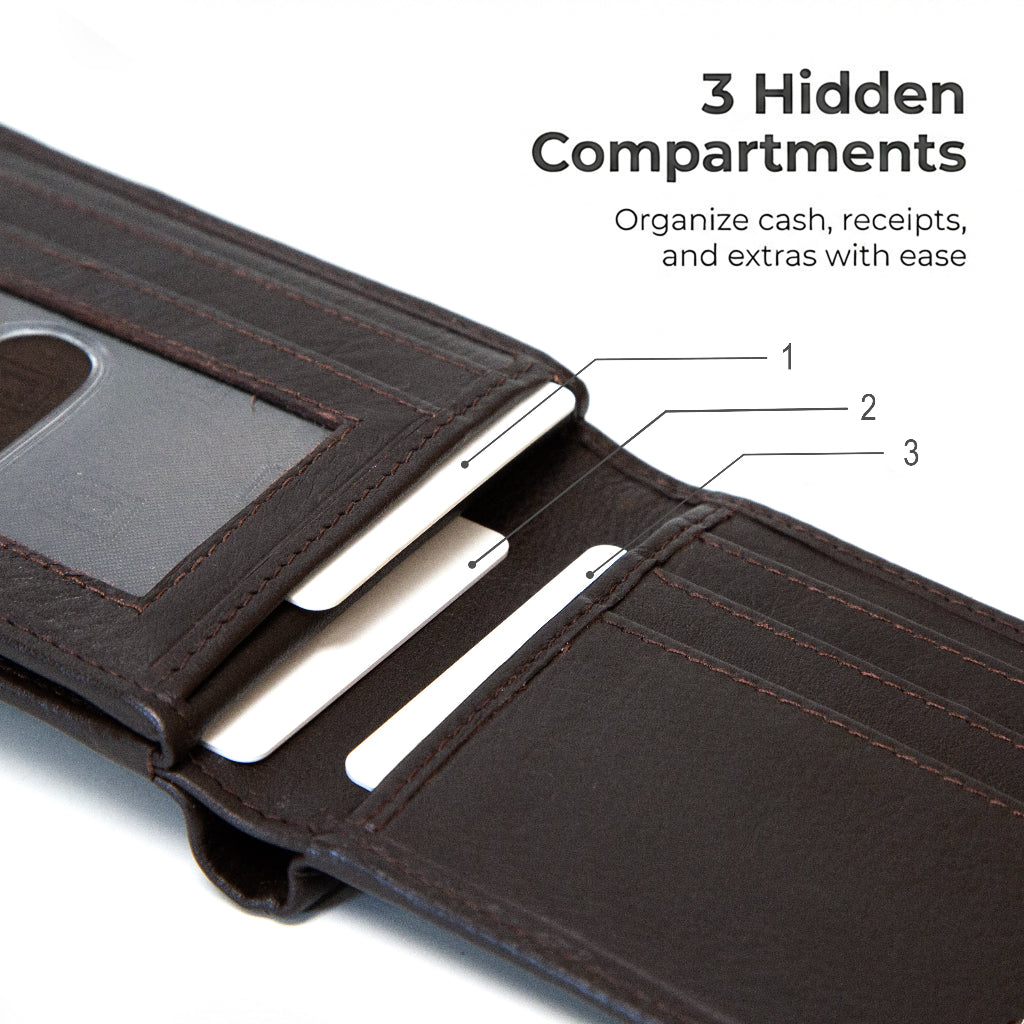 Men's RFID Leather Bifold Wallet - 10 Slots
