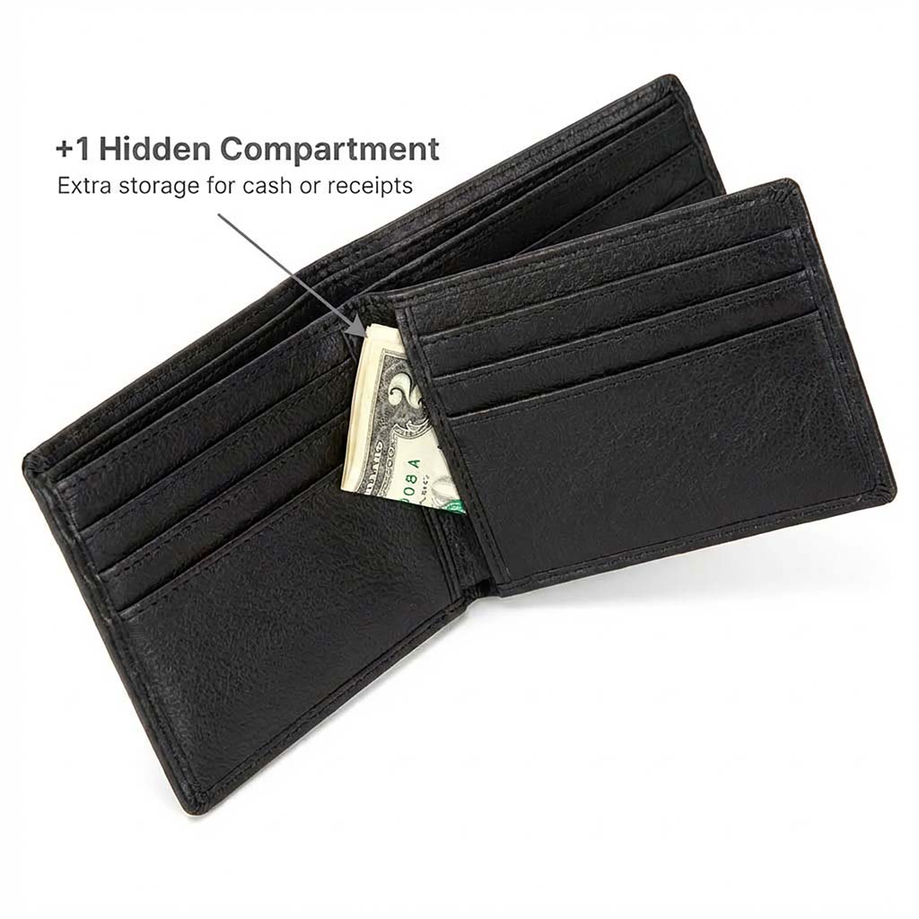 Men's RFID Leather Bifold Wallet - 10 Slots