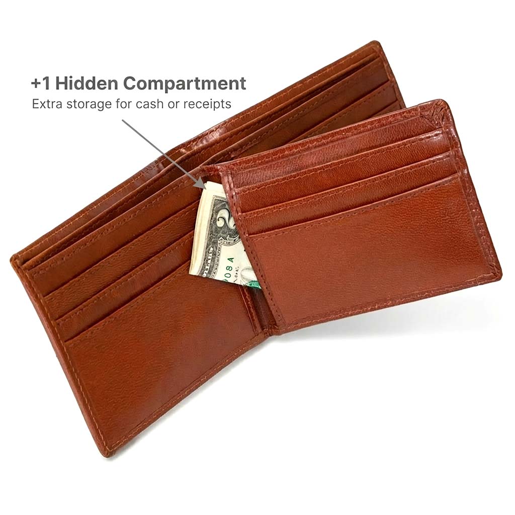 Men's RFID Leather Bifold Wallet - 10 Slots
