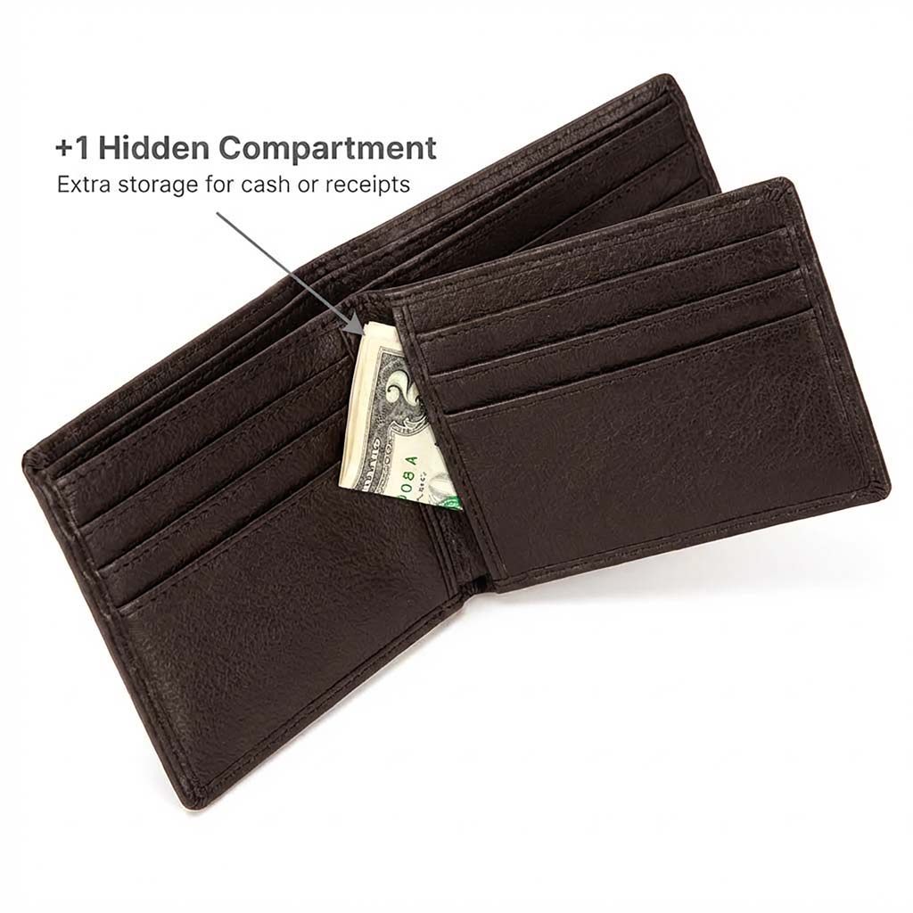 Men's RFID Leather Bifold Wallet - 10 Slots