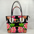Glossy Patent Floral Tote Bag with Bow Accent and Double Handles