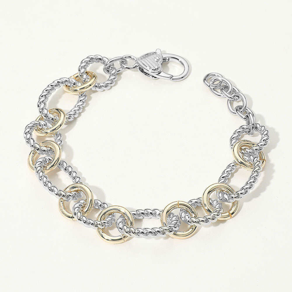 14K Gold Plated Two Tone Textured Chain Bracelet