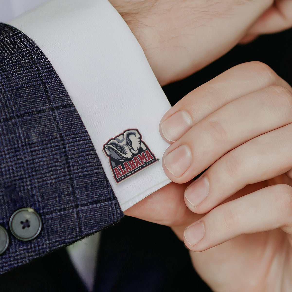 Alabama elephant mascot cufflinks, alternate view