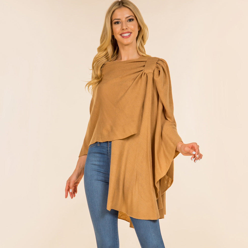 Elegant Solid Drape Wrap Poncho