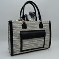 Woven Tweed Structured Laptop Tote Bag with Front Slip Pocket and Crossbody Strap