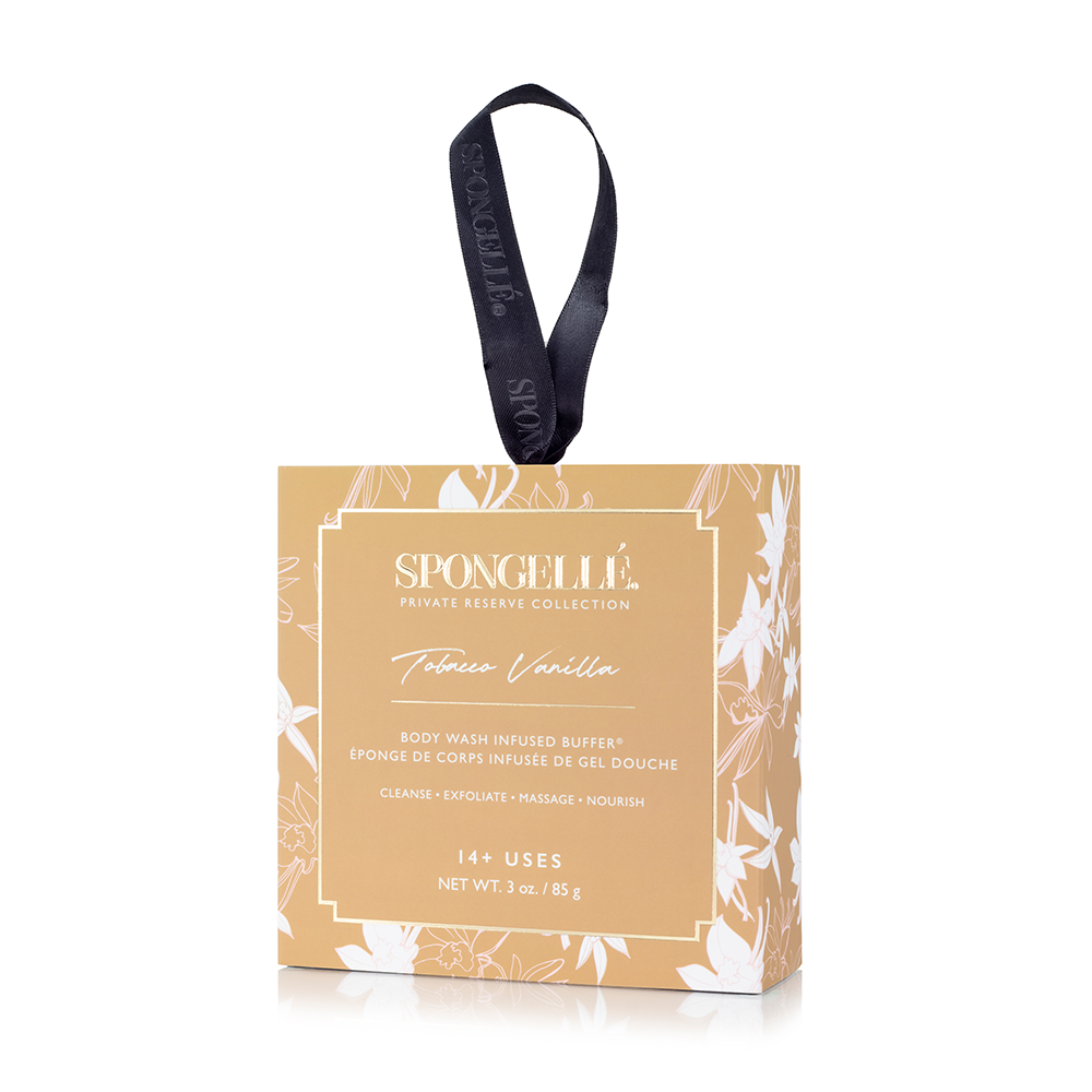 Front of Tobacco Vanilla Boxed Flower packaging with black hanging ribbon