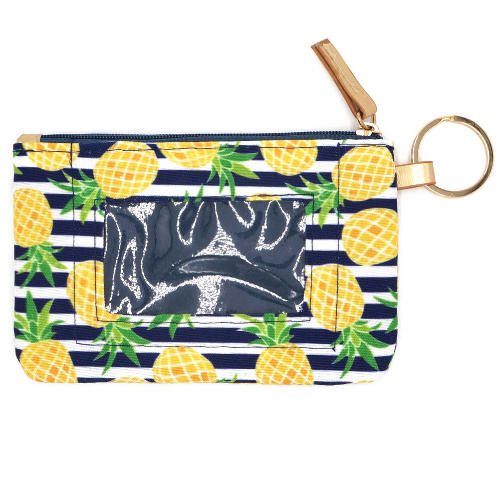 Back of pineapple-print ID wallet showing its clear ID window