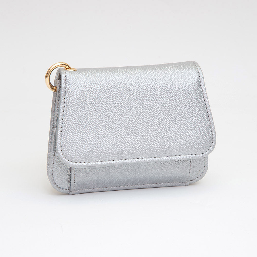 Faux Pebble Leather Compact Card Wallet Bag Charm