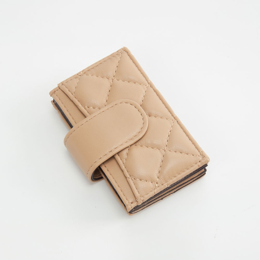 Quilted Faux Leather Snap Closure Card Holder Wallet