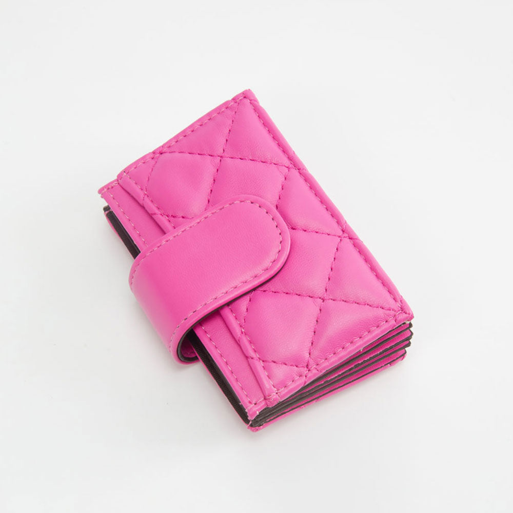 Quilted Faux Leather Snap Closure Card Holder Wallet