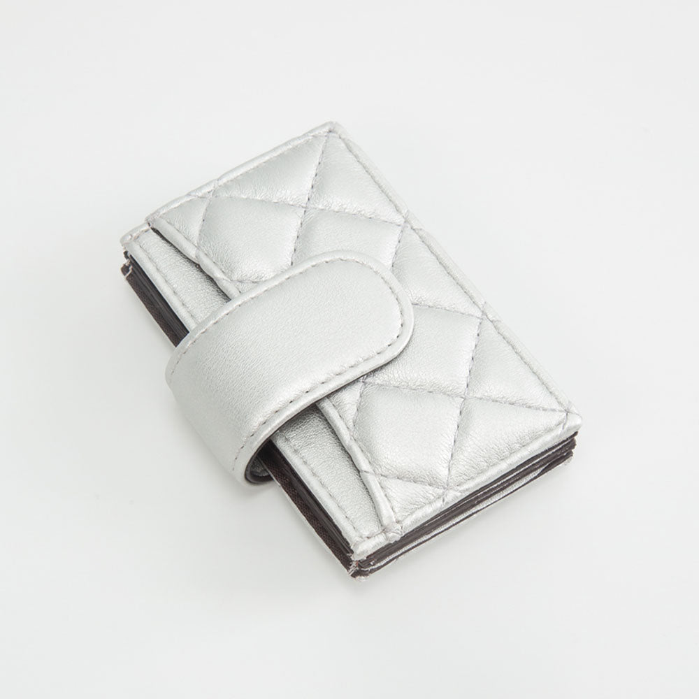 Quilted Faux Leather Snap Closure Card Holder Wallet