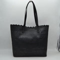Laser-Cut Perforated Tote Bag with Scalloped Top Edge and Integrated Shoulder Straps