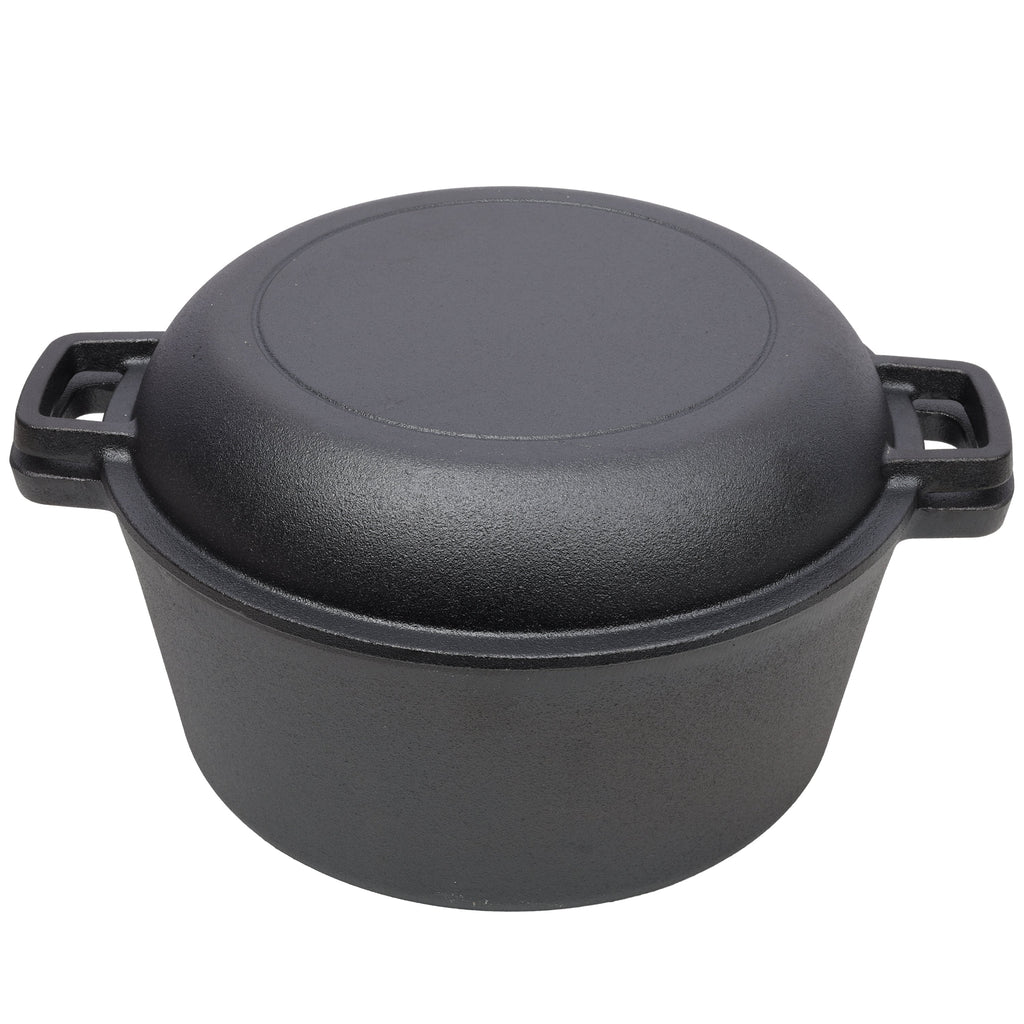 2-in-1 Cast Iron Dutch Oven, 5 Qt, with Silicone Handle Covers