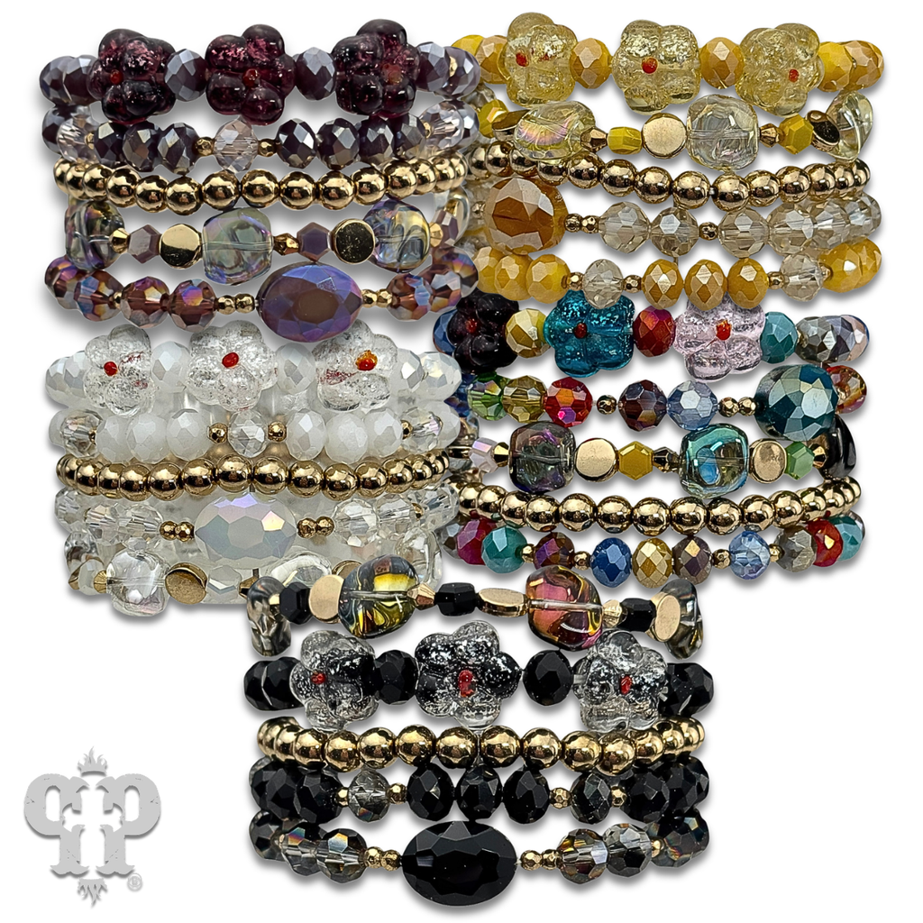 Glass bead variety mix bracelet stack - LC