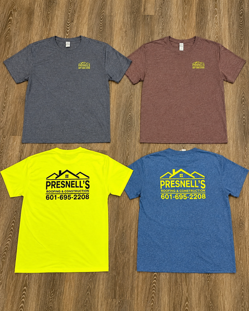 Clean real custom company shirt example showing front and back business branding
