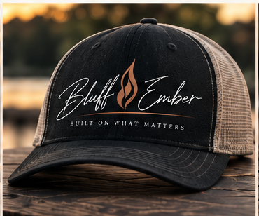 Bluff & Ember custom embroidered trucker hat concept