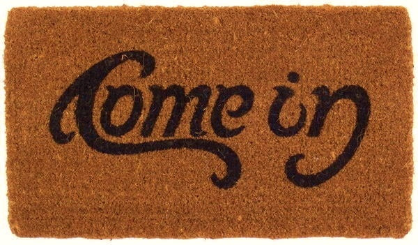 Come in Go Away Ambigram Doormat