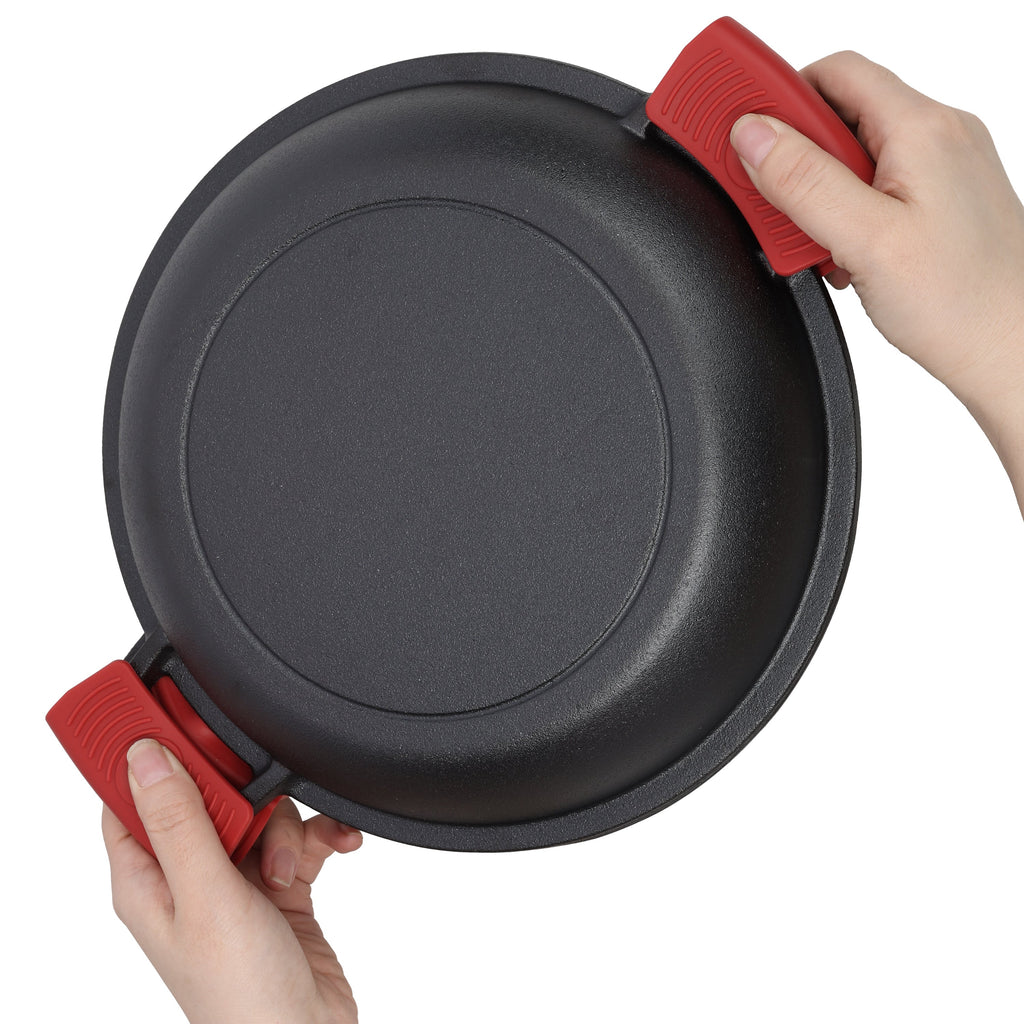 2-in-1 Cast Iron Dutch Oven, 5 Qt, with Silicone Handle Covers