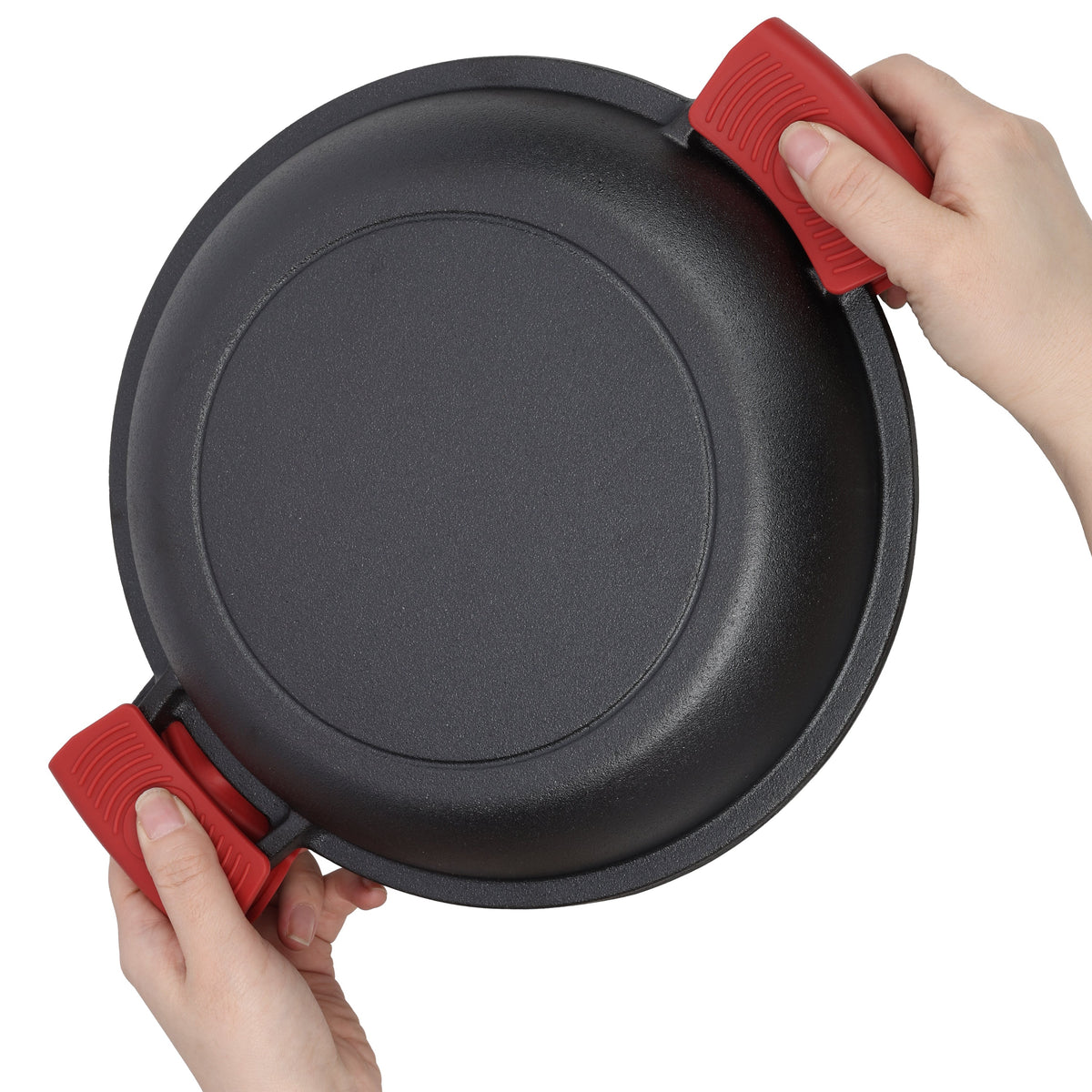 2-in-1 Cast Iron Dutch Oven, 5 Qt, with Silicone Handle Covers