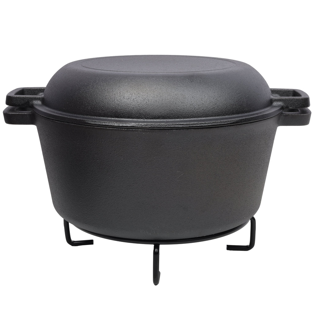 3-in-1 Cast Iron Dutch Oven & Skillet Lid, 5 Qt, with Pot Rack