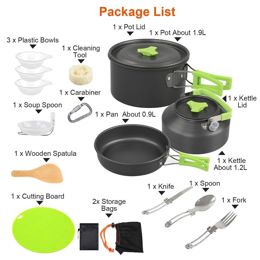 16-Piece Camping Cookware Set with Kettle, Bowls & Utensils