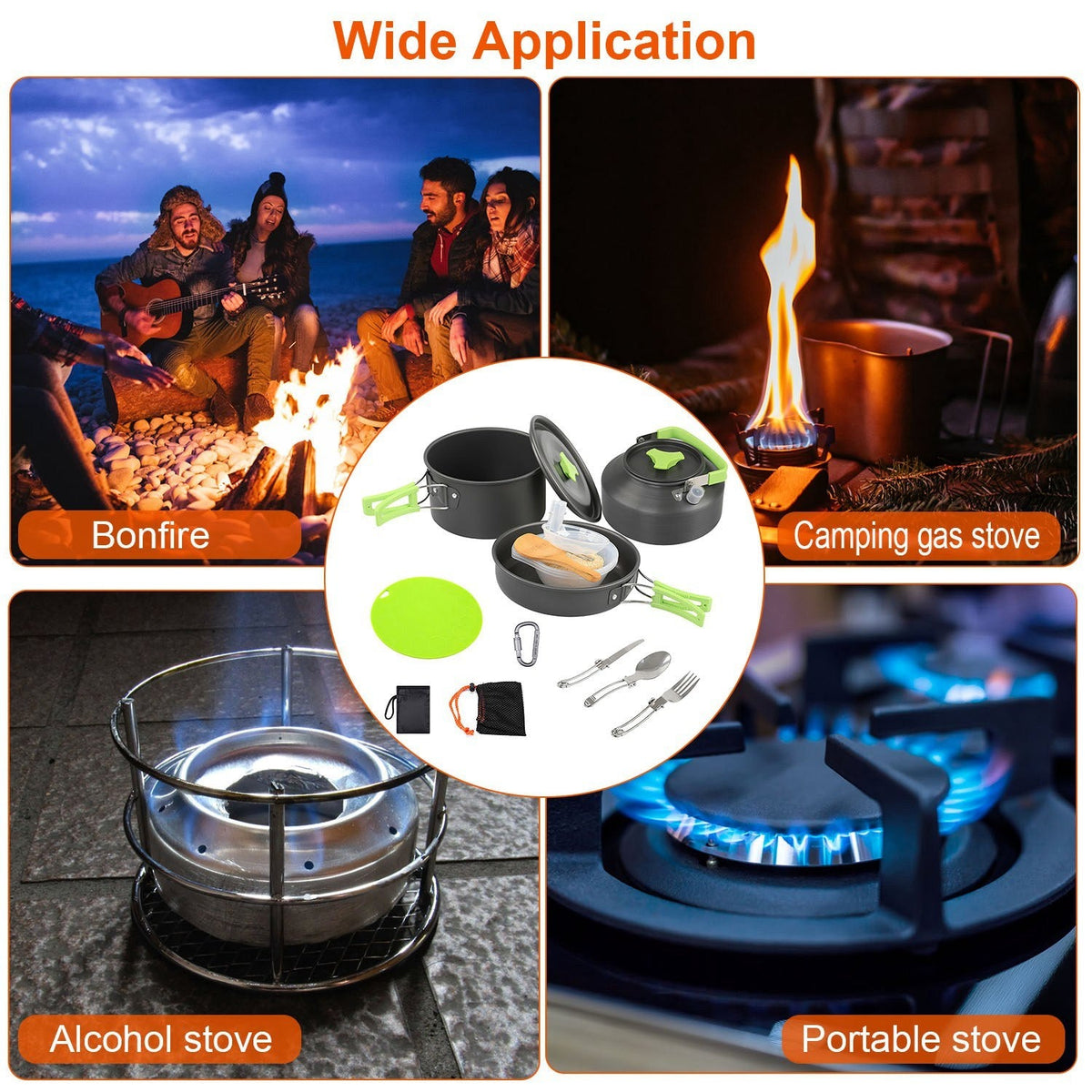 16-Piece Camping Cookware Set with Kettle, Bowls & Utensils