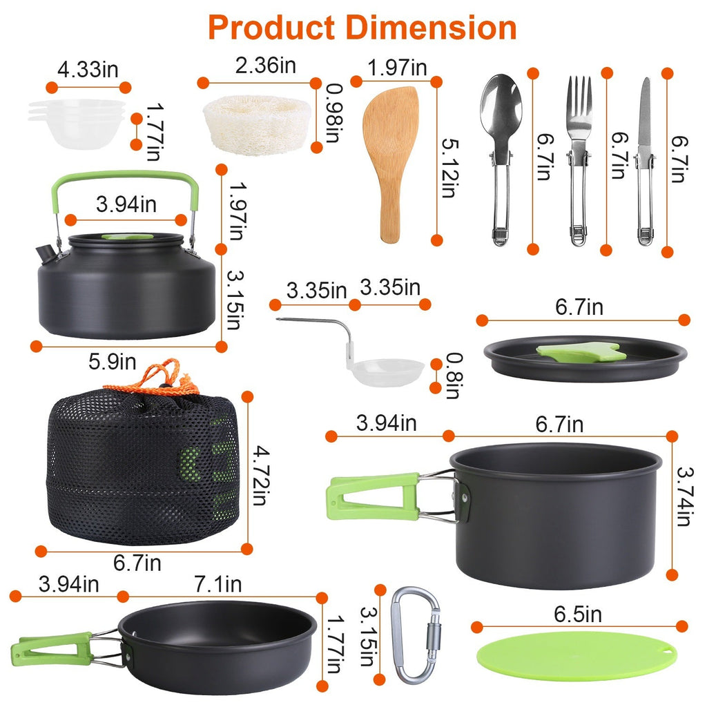 16-Piece Camping Cookware Set with Kettle, Bowls & Utensils