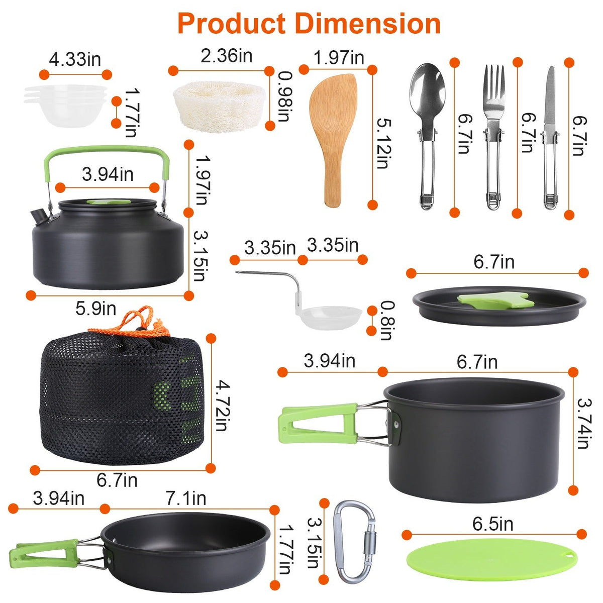 16-Piece Camping Cookware Set with Kettle, Bowls & Utensils