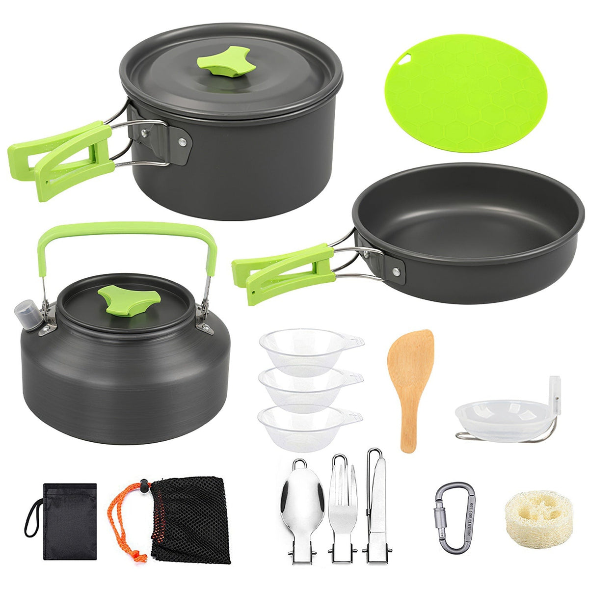 16-Piece Camping Cookware Set with Kettle, Bowls & Utensils