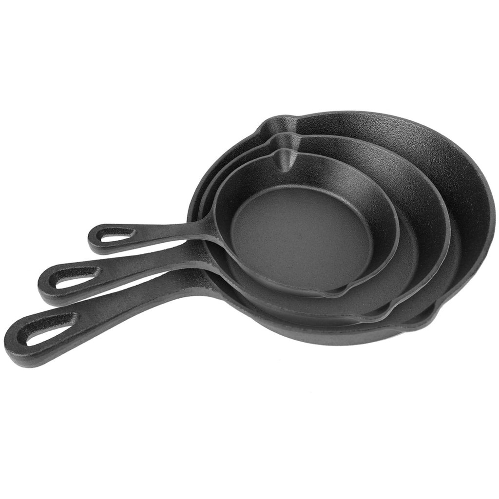 3-Piece Pre-Seasoned Cast Iron Skillet Set (6/8/10 in)