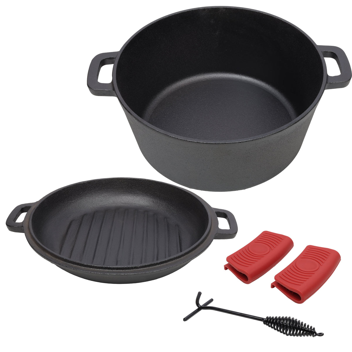 3-in-1 Cast Iron Dutch Oven & Skillet Lid, 5 Qt, with Lid Lifter