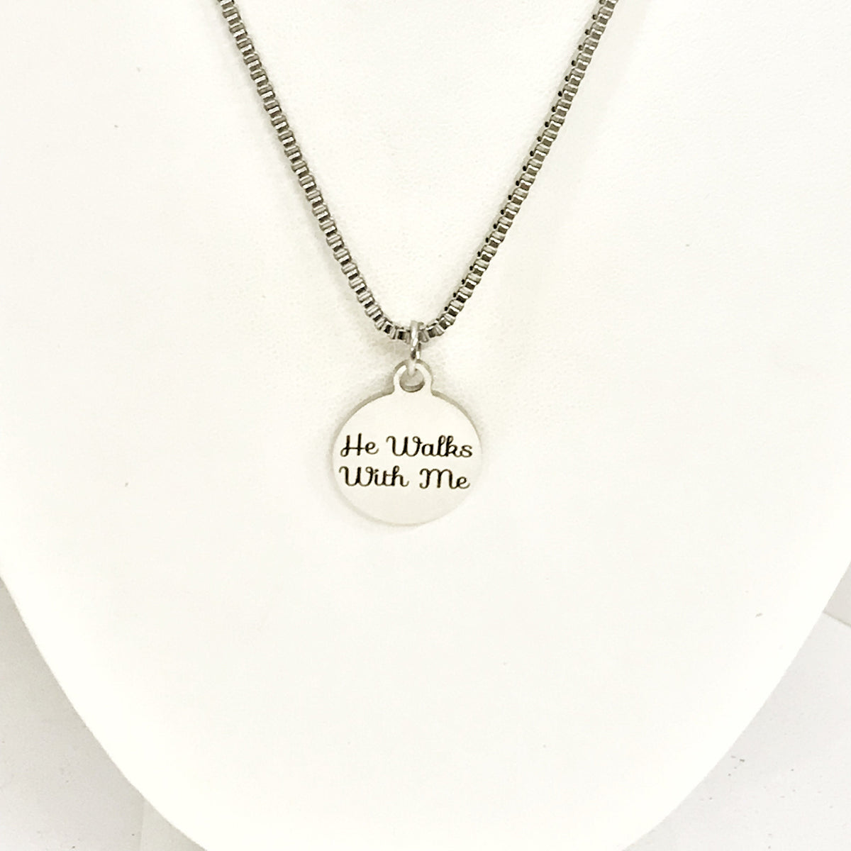 "He Walks With Me" Stainless Steel Cross Necklace