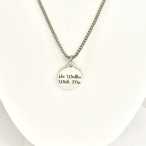 "He Walks With Me" Stainless Steel Cross Necklace