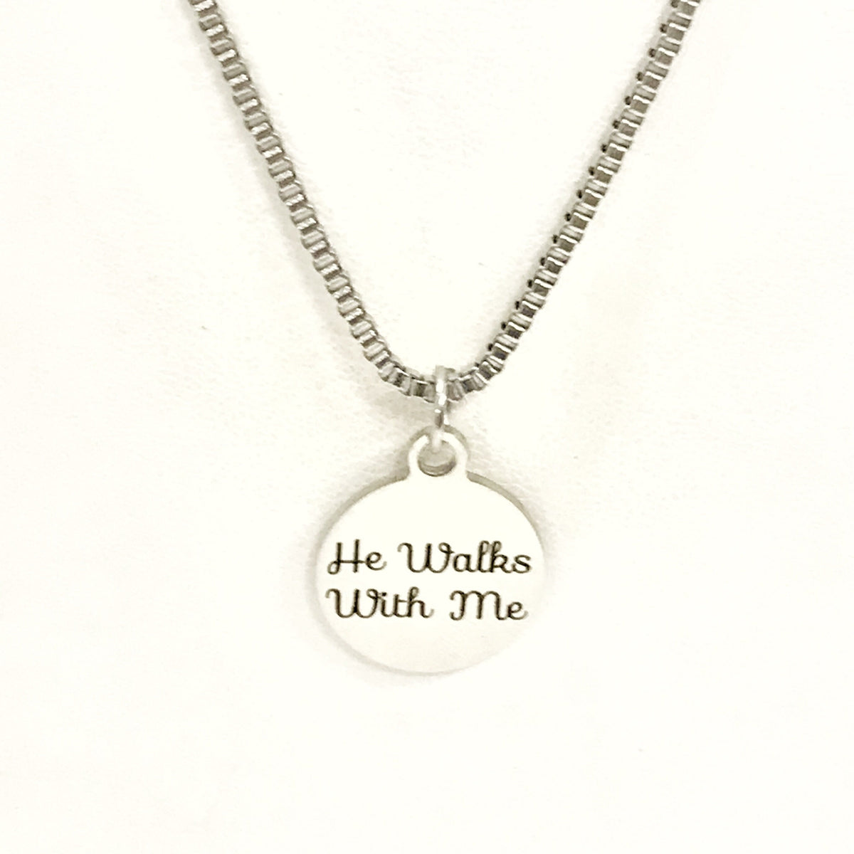 "He Walks With Me" Stainless Steel Cross Necklace