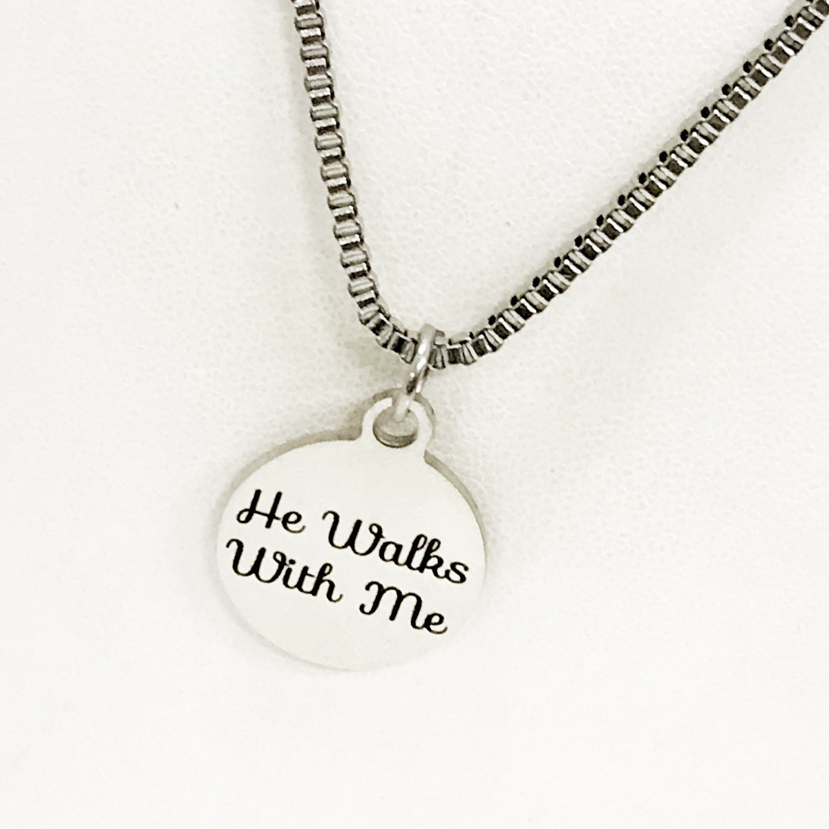 "He Walks With Me" Stainless Steel Cross Necklace