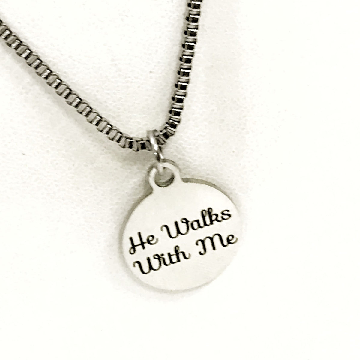 "He Walks With Me" Stainless Steel Cross Necklace