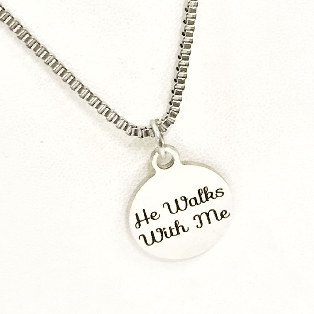 "He Walks With Me" Stainless Steel Cross Necklace