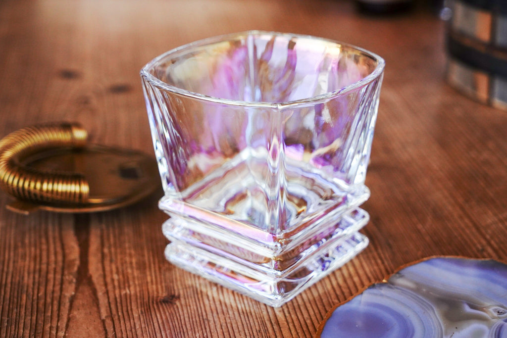 Iridescent Low Ball Art Deco Inspired Whiskey Glass