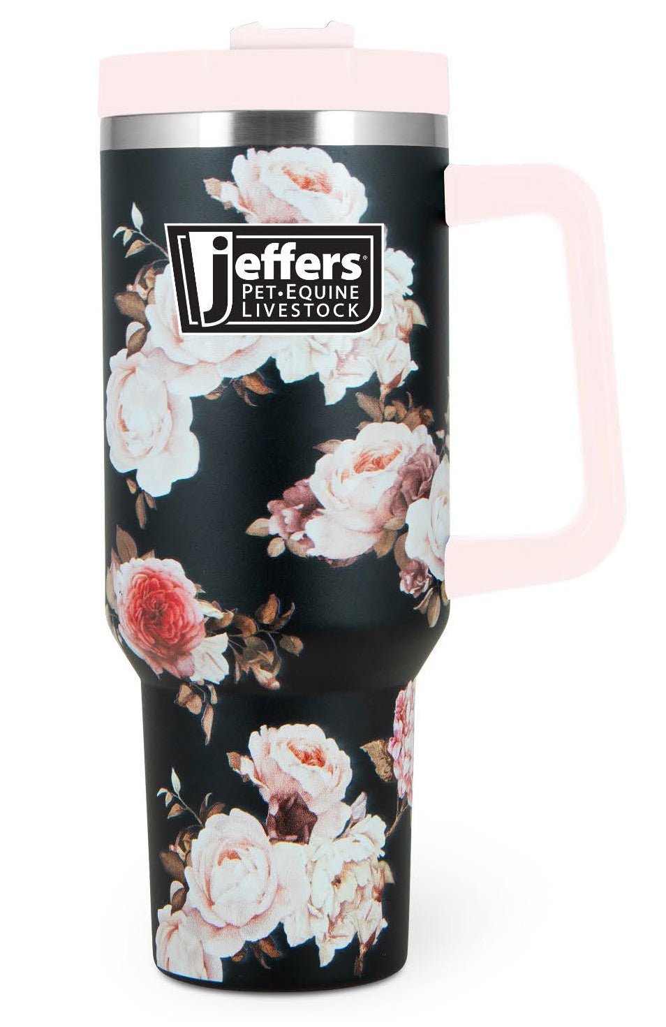 Jeffers Expression Stainless Steel Lidded Tumbler with Handle, 40 oz (Straw Included)