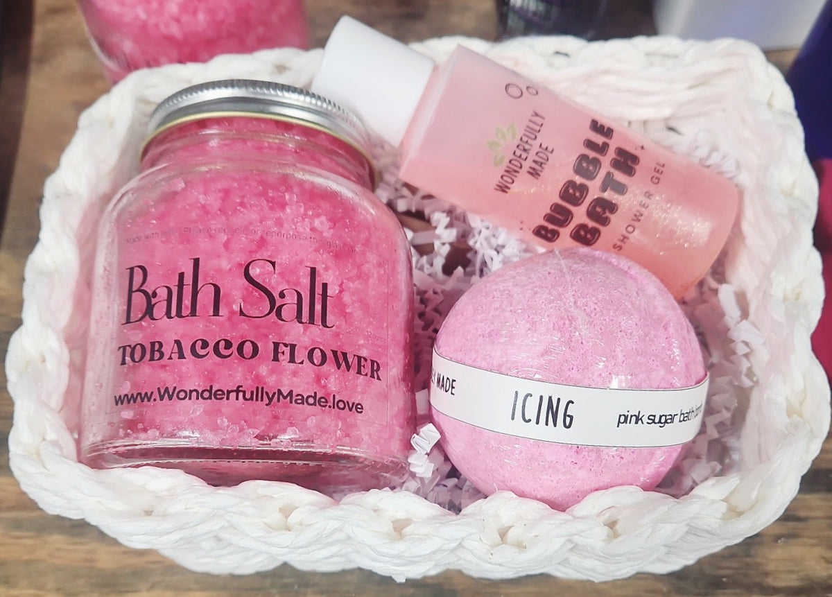Pink Spa Gift Basket with Bath Bomb & Handmade Soap