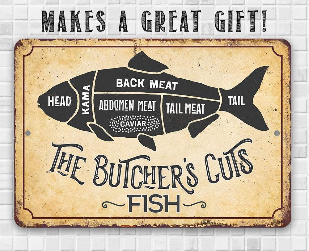 The Butcher's Cut Fish Metal Sign - Funny Fishing Wall Decor